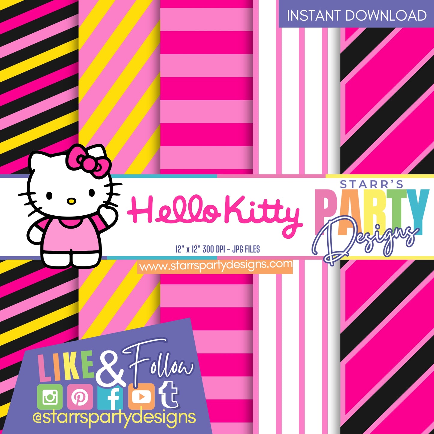PAQUETE DE PAPEL DE RAYAS ROSAS DE HELLO KITTY