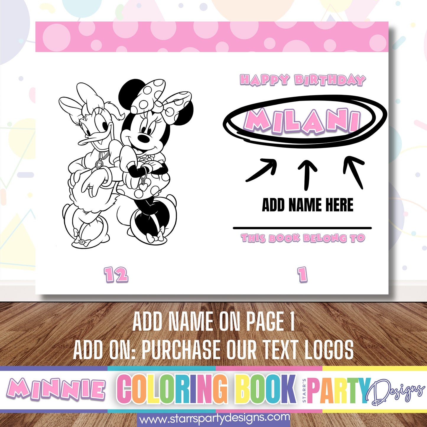 COLORING ACTIVITY BOOK (DESIGN ONLY) | PINK MINNIE'S BIRTHDAY
