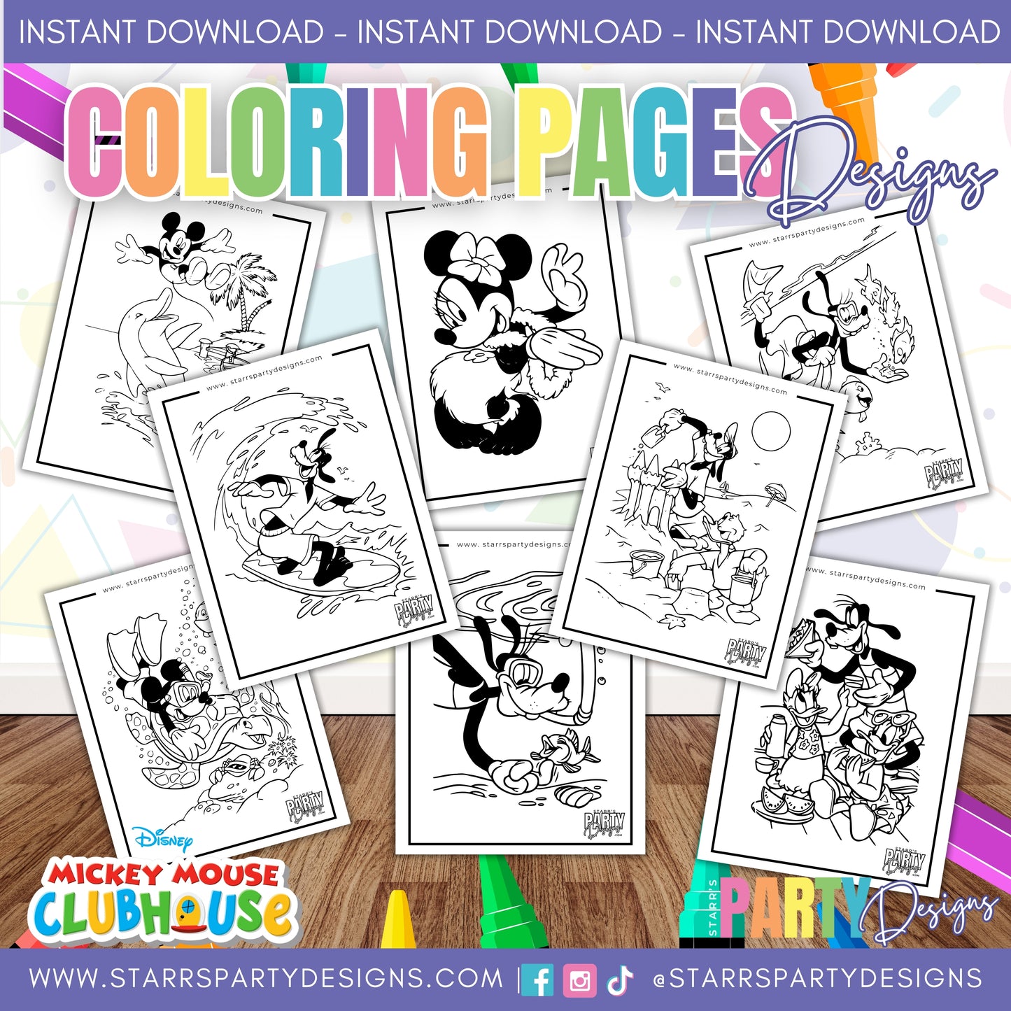 MICKEY Y SUS AMIGOS EN LA PLAYA PARA COLOREAR 1