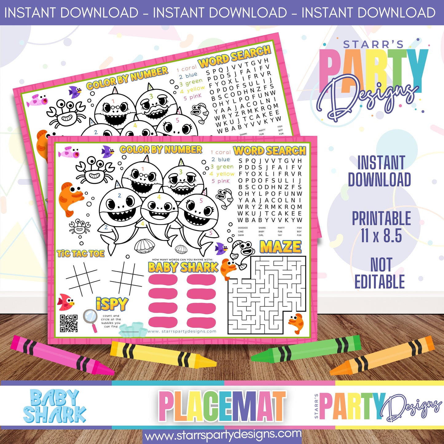 PLACEMAT ACTIVITY SHEET | BABY SHARK B1