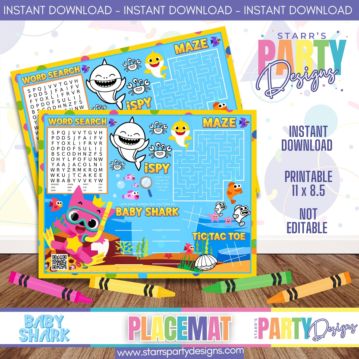 PLACEMAT ACTIVITY SHEET | BABY SHARK FULL COLOR 2