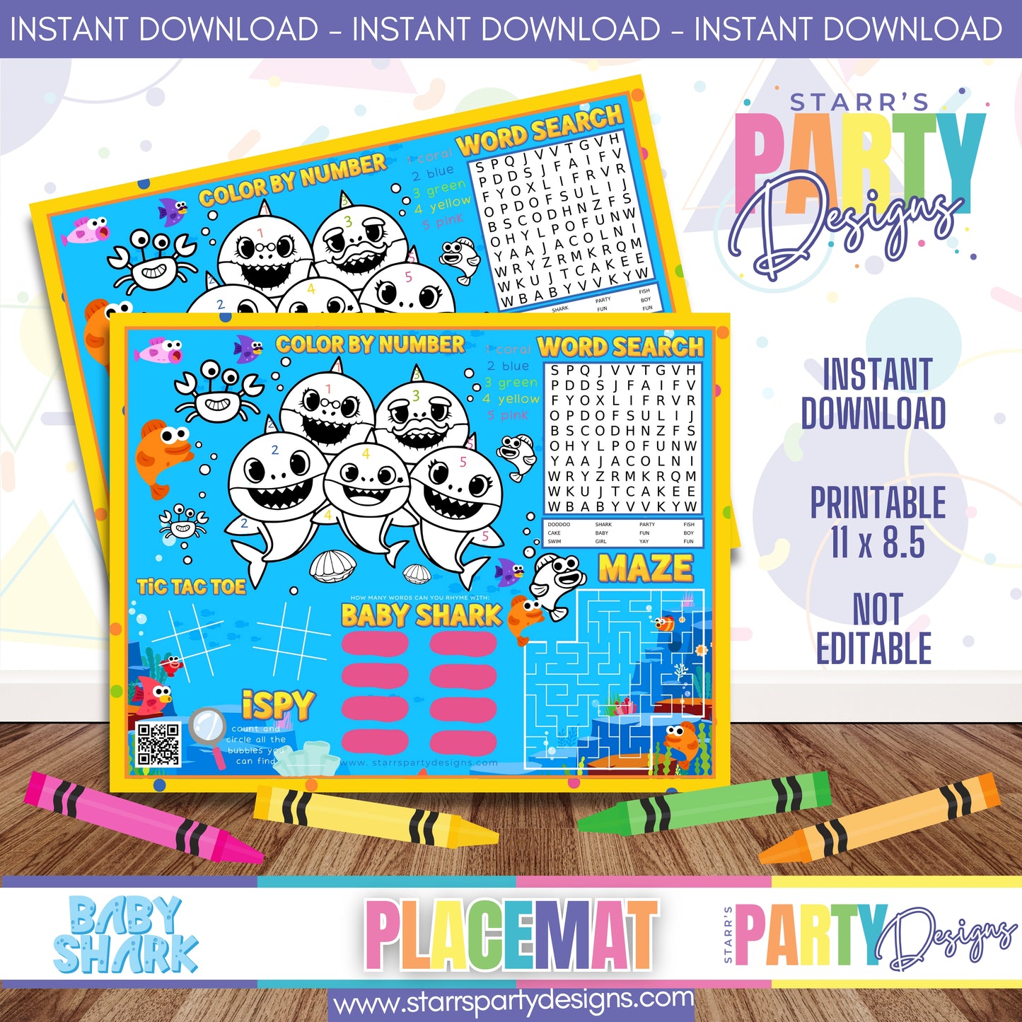 PLACEMAT ACTIVITY SHEET | BABY SHARK FULL COLOR 3