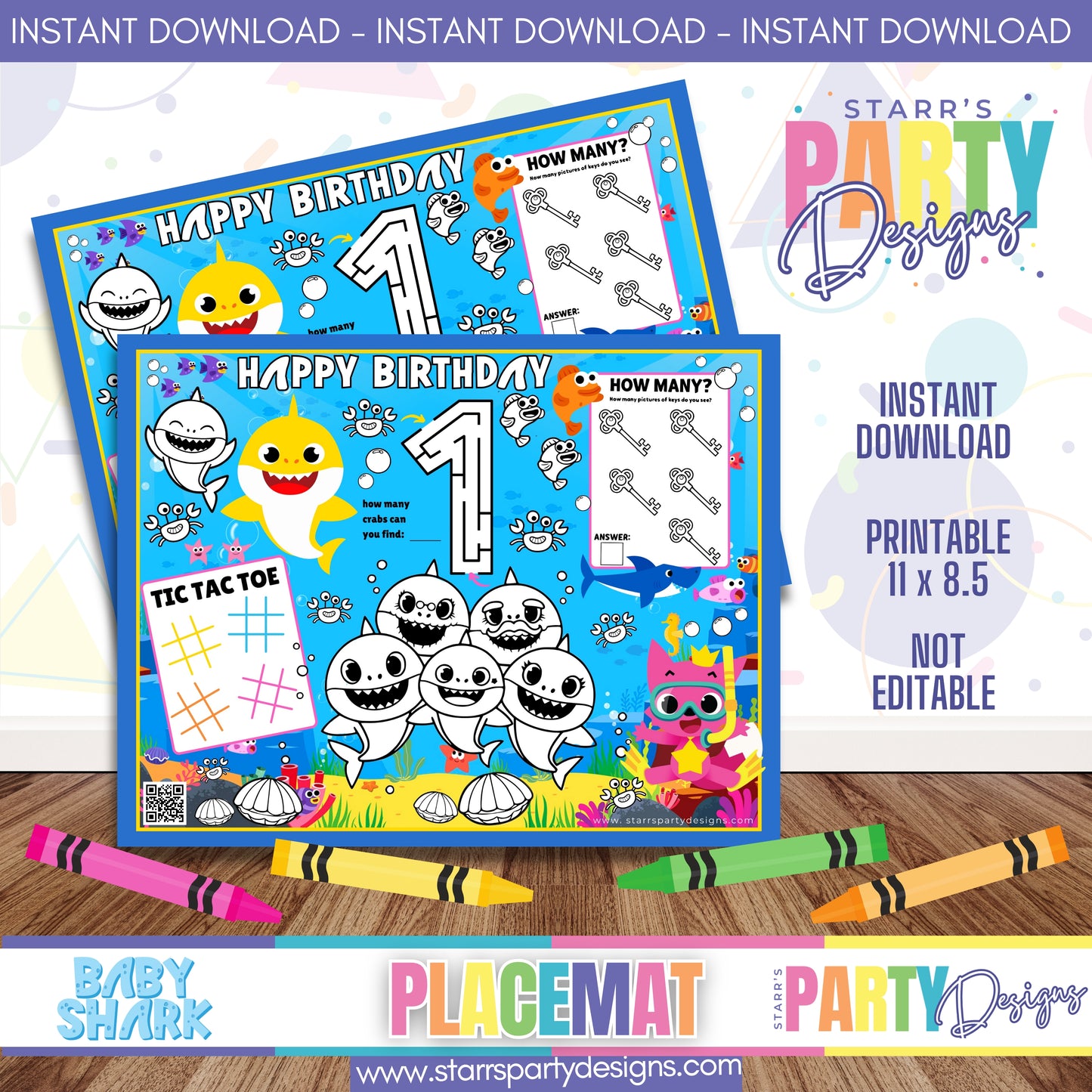 PLACEMAT ACTIVITY SHEET | BABY SHARK 1ST BIRTHDAY