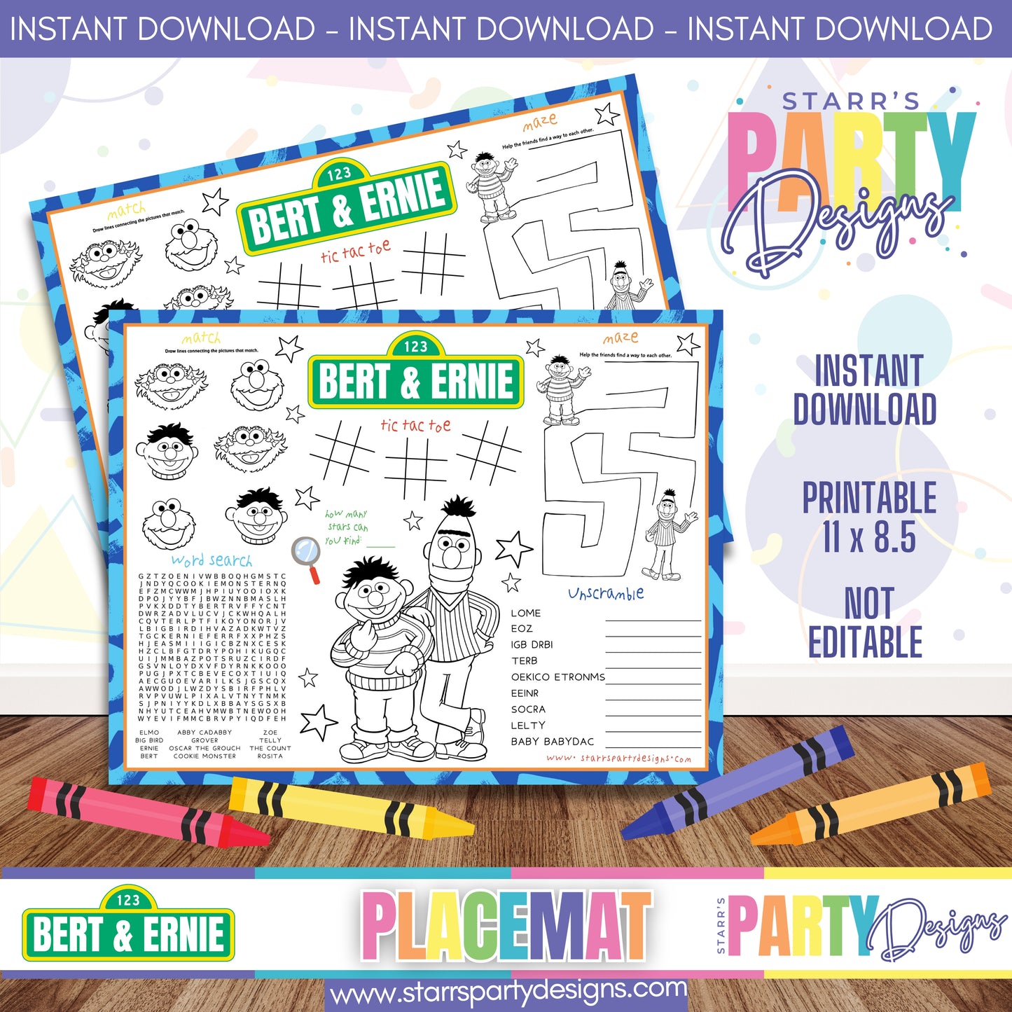 PLACEMAT ACTIVITY SHEET | ERNIE & BERT A1