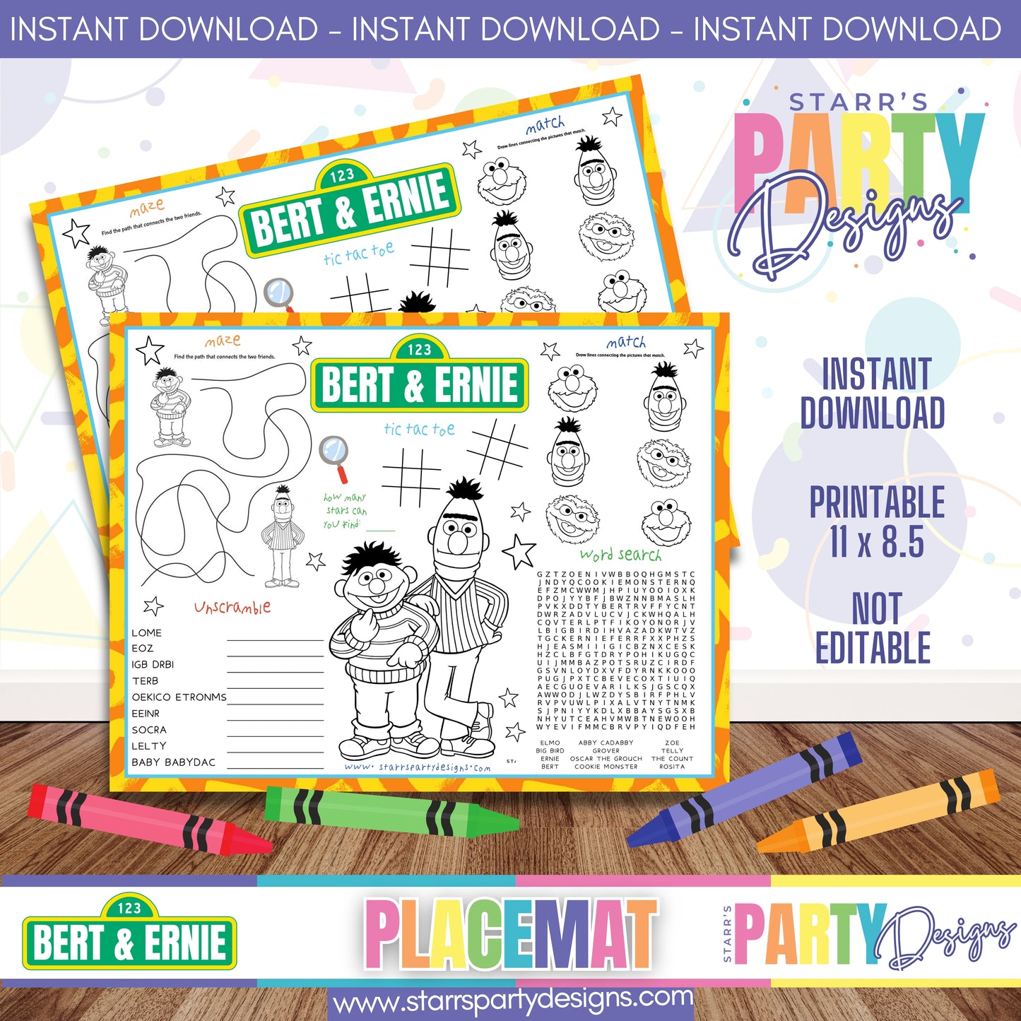 PLACEMAT ACTIVITY SHEET | ERNIE & BERT A2