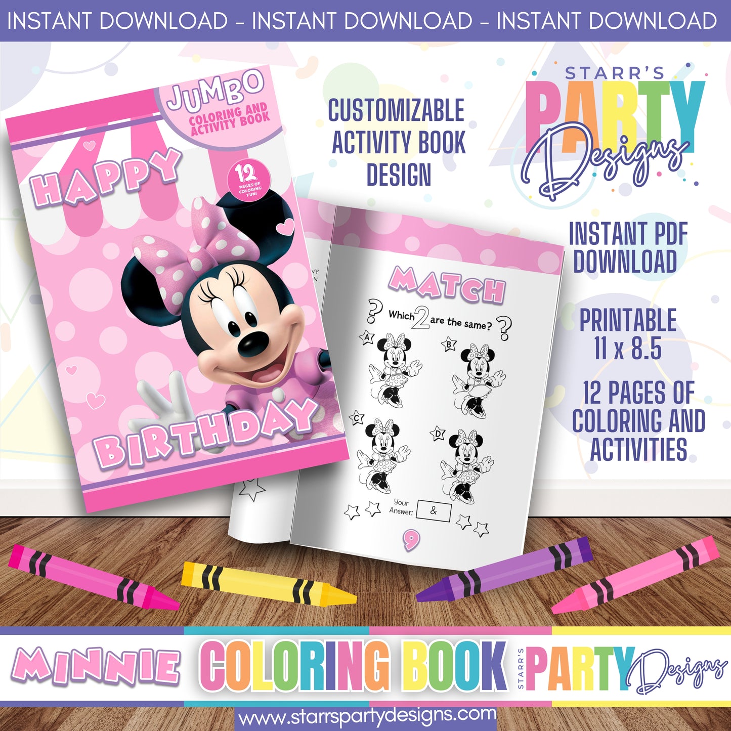 COLORING ACTIVITY BOOK (DESIGN ONLY) | PINK MINNIE'S BIRTHDAY