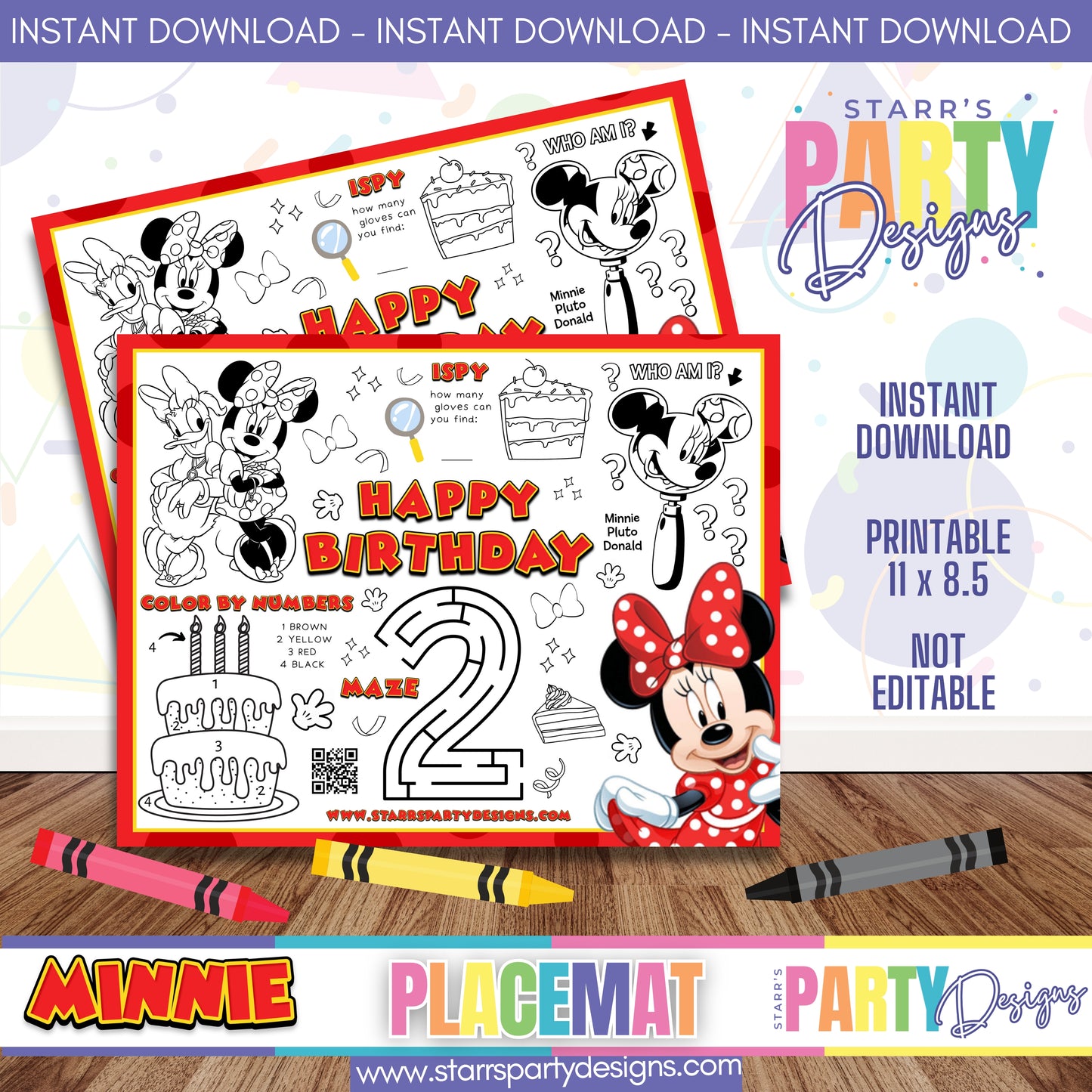 PLACEMAT ACTIVITY SHEET | RED MINNIE'S 2ND BIRTHDAY A1