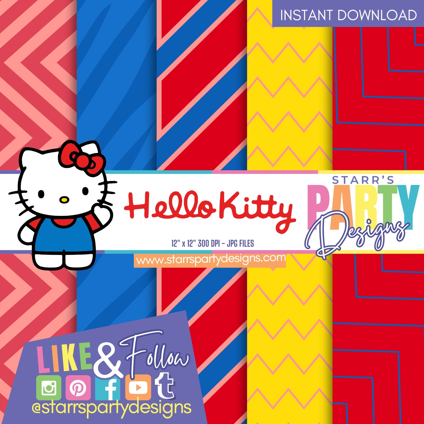 PAQUETE DE PAPEL DE RAYAS ROJAS DE HELLO KITTY