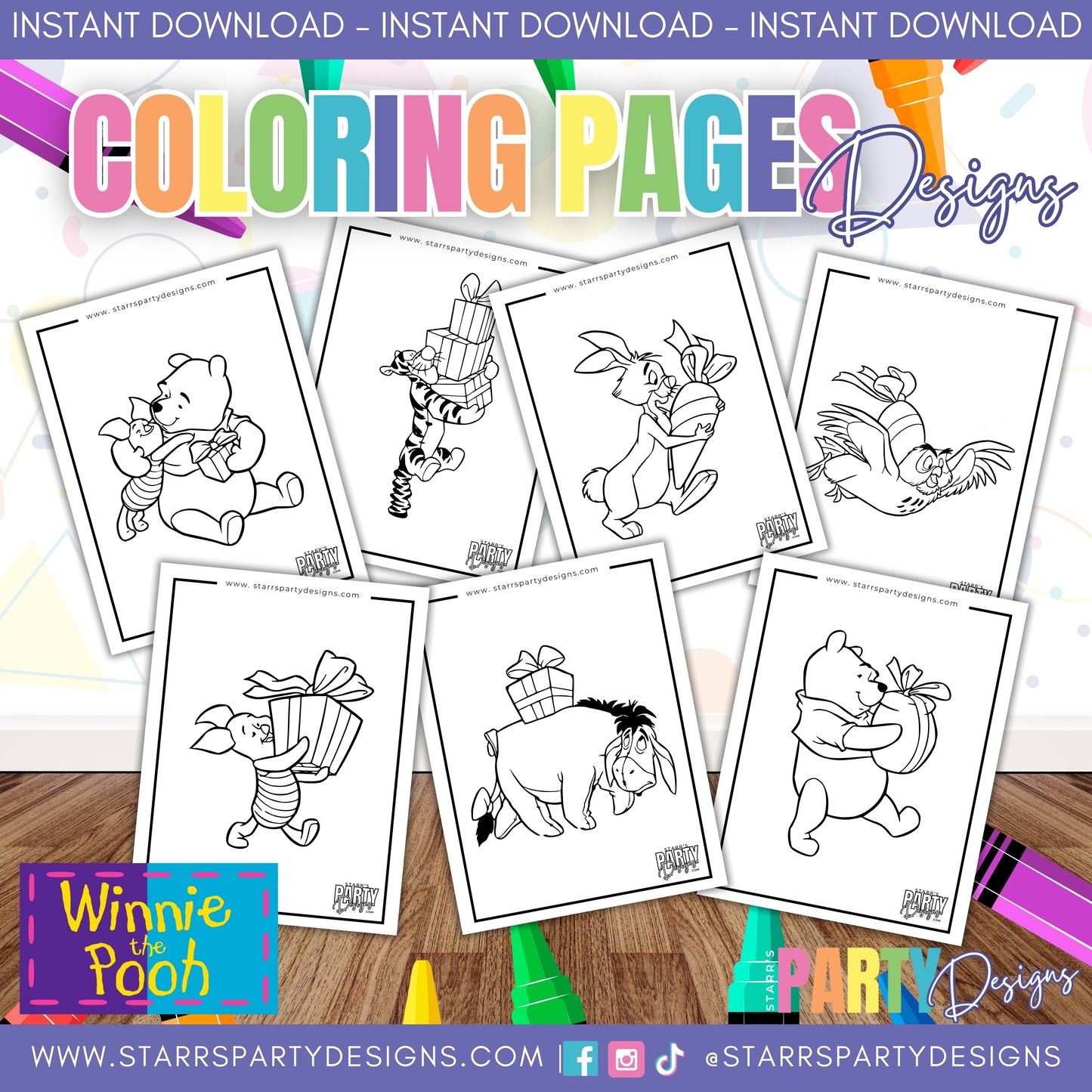 PÁGINAS PARA COLOREAR DE REGALOS CON POOH Y SUS AMIGOS