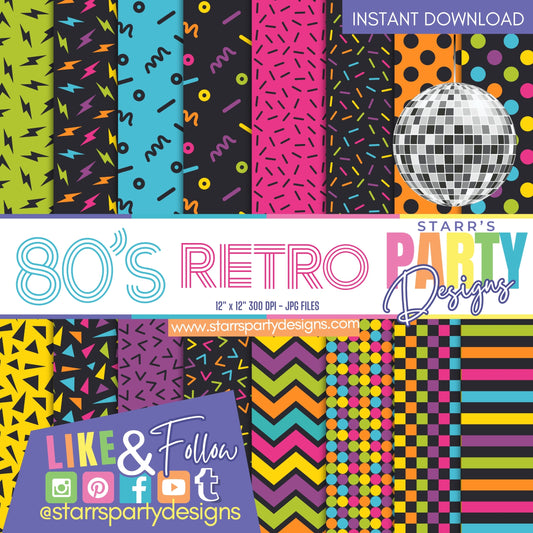 PAQUETE DE PAPEL RETRO DE LOS AÑOS 80 1