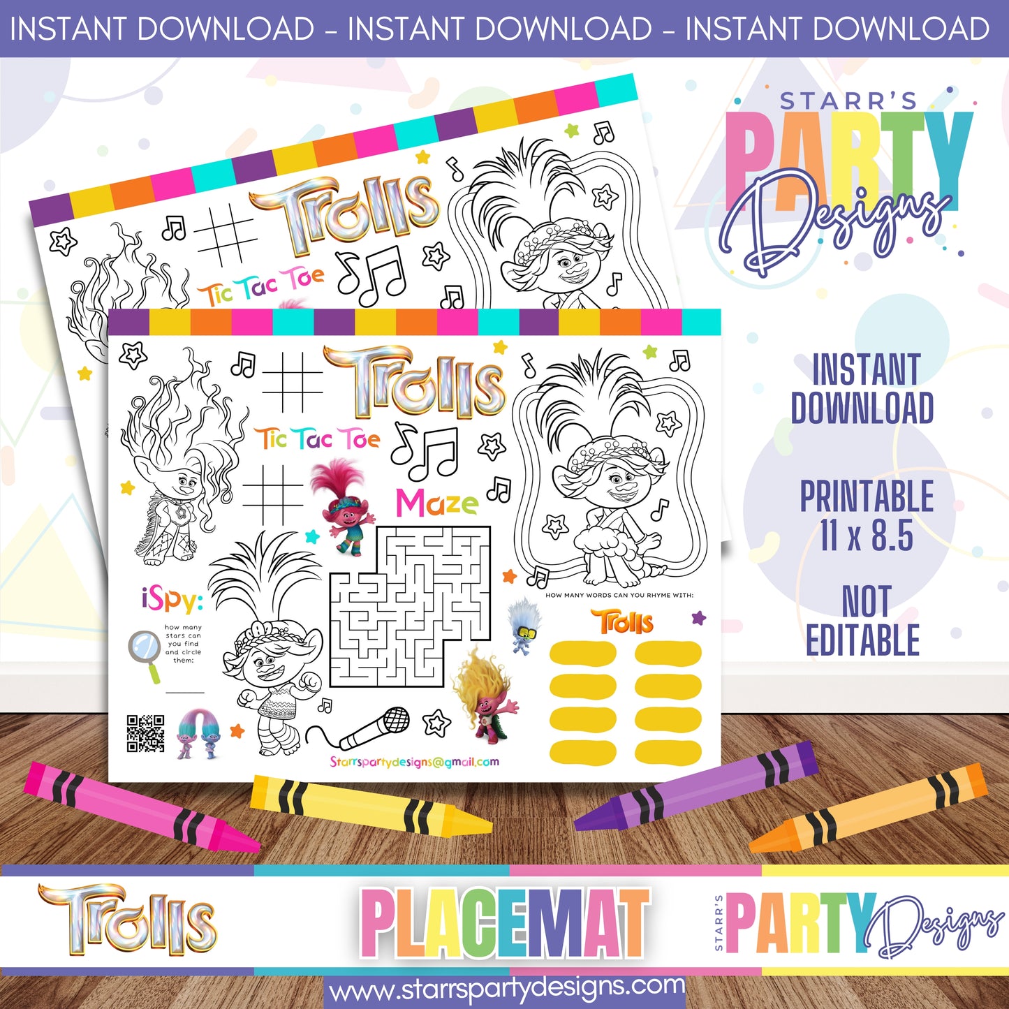 PLACEMAT ACTIVITY SHEET | TROLLS A1
