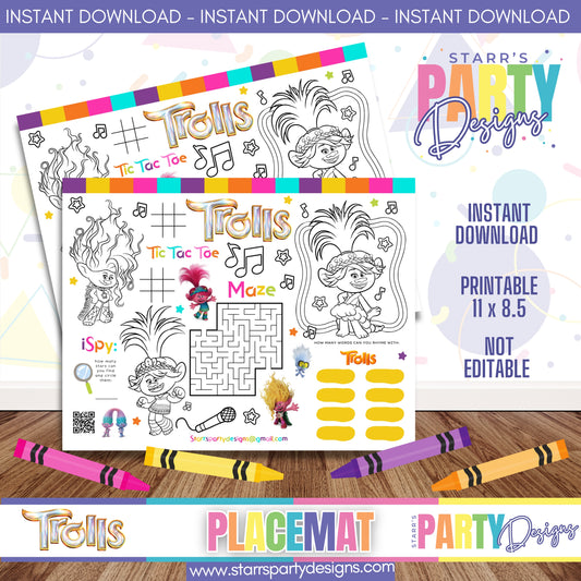 PLACEMAT ACTIVITY SHEET | TROLLS A1