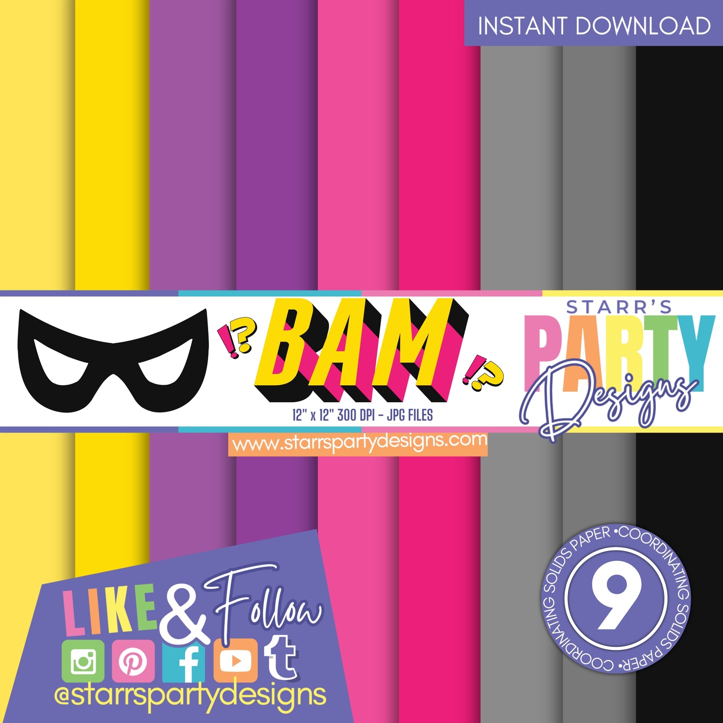 ¡BAM!? PAQUETE DE PAPEL DE COLORES SÓLIDOS PARA NIÑAS