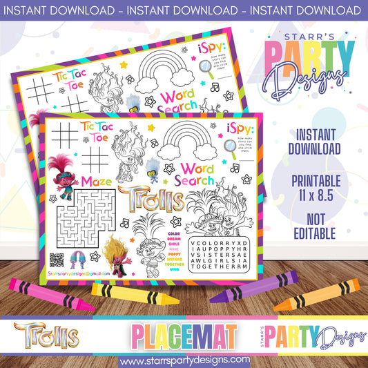 PLACEMAT ACTIVITY SHEET | TROLLS B1