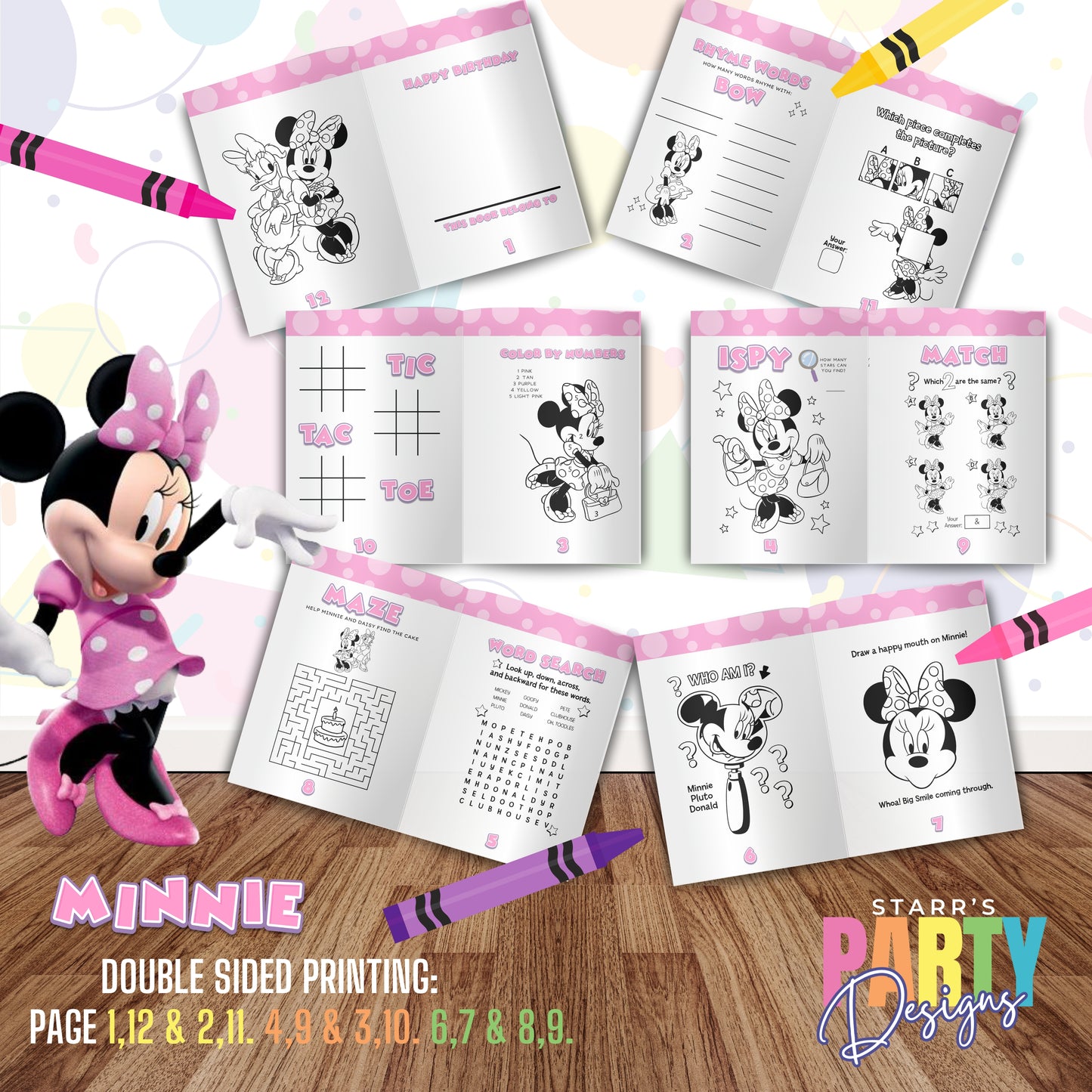 COLORING ACTIVITY BOOK (DESIGN ONLY) | PINK MINNIE'S BIRTHDAY