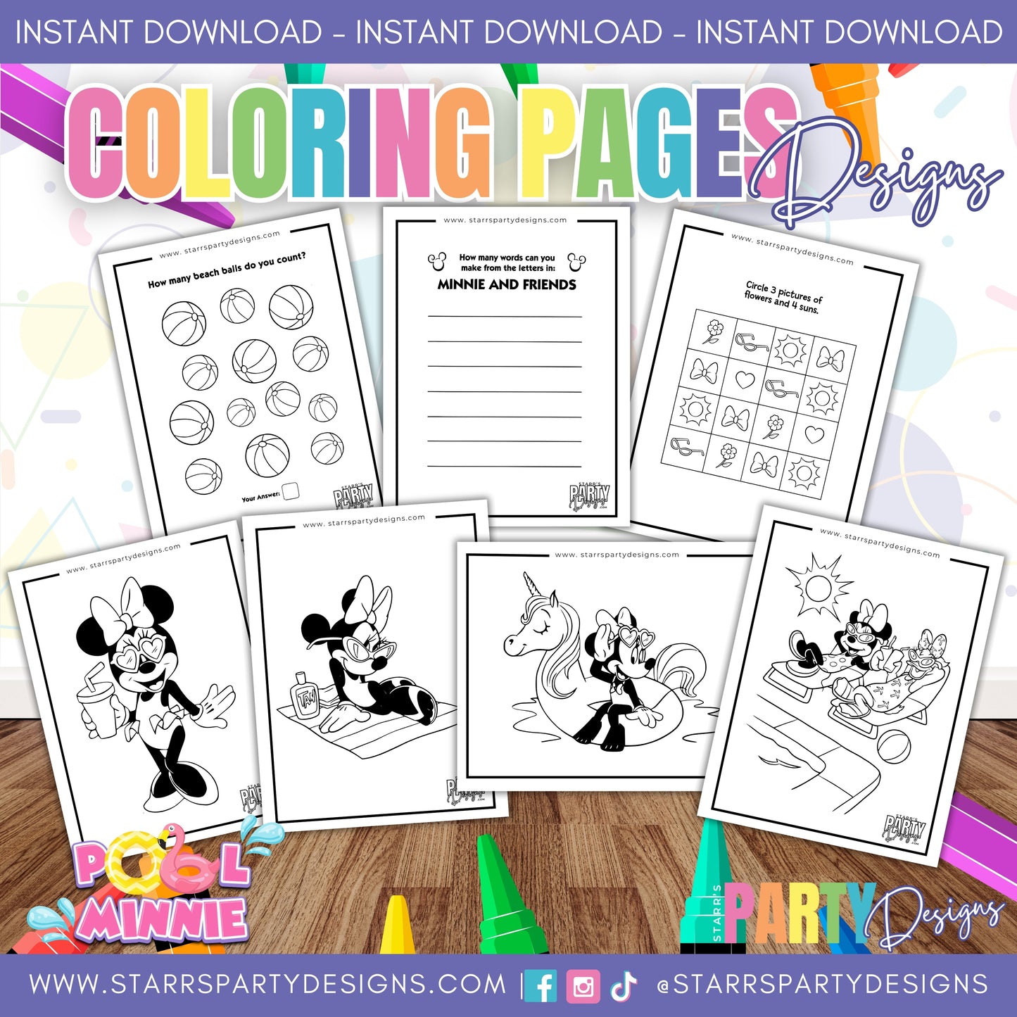 MINNIE AT THE POOL COLORING PAGES