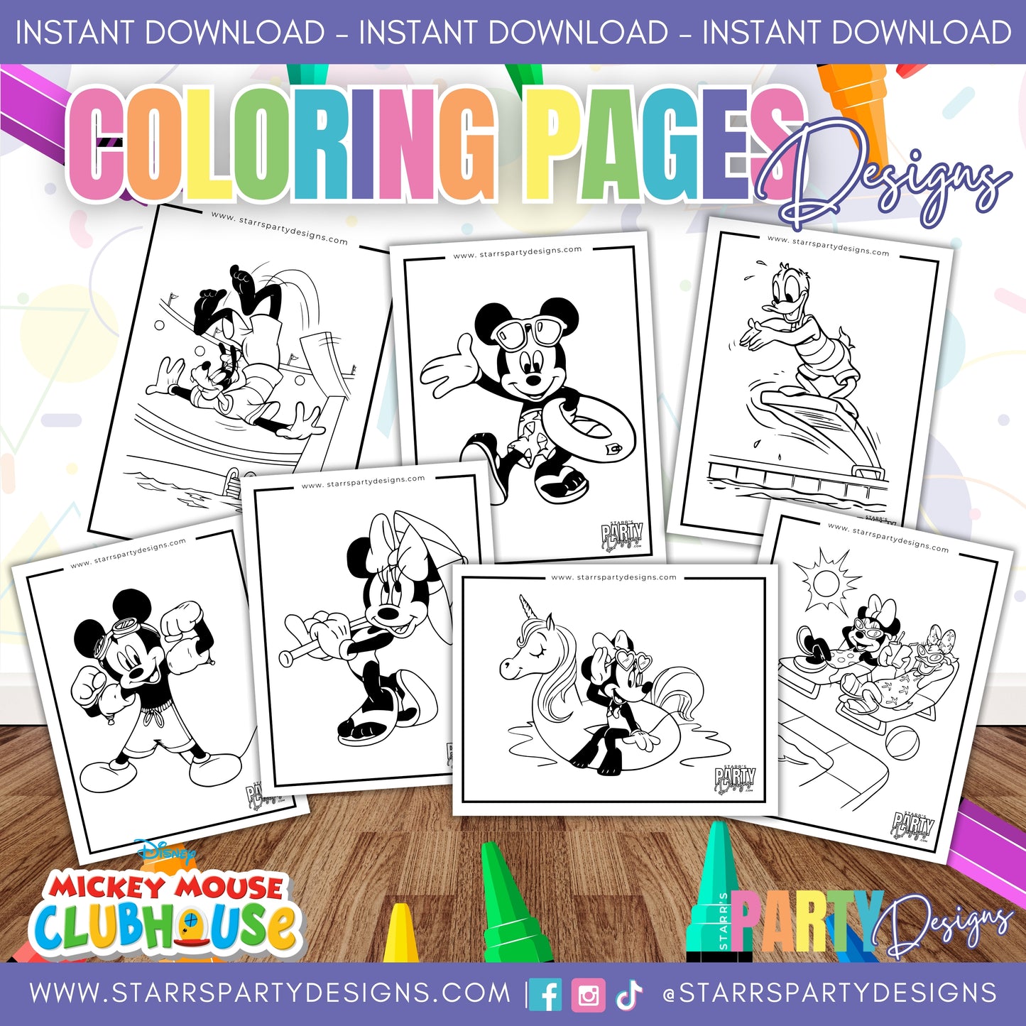 PAGINAS PARA COLOREAR DE MICKEY Y SUS AMIGOS EN LA PISCINA