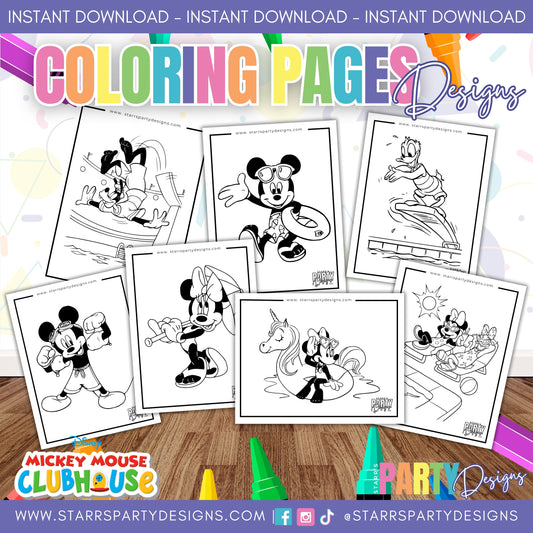 PAGINAS PARA COLOREAR DE MICKEY Y SUS AMIGOS EN LA PISCINA