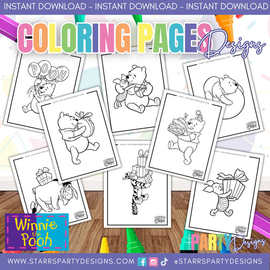 PÁGINAS PARA COLOREAR DE REGALOS CON POOH Y SUS AMIGOS