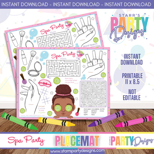PLACEMAT ACTIVITY SHEET | SPA PARTY
