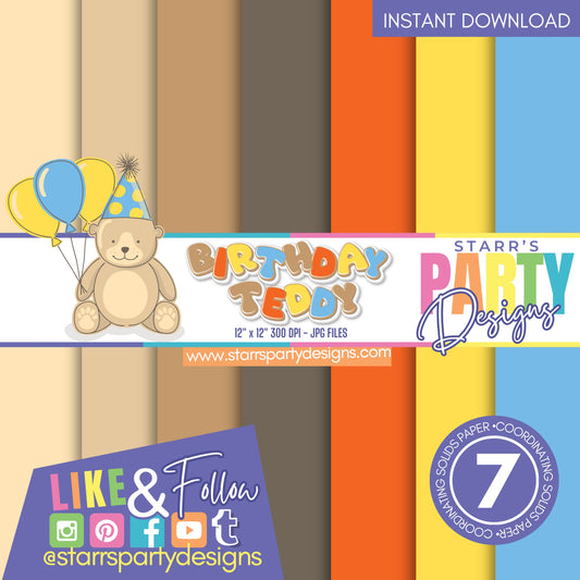 PAQUETE DE PAPEL DE COLORES SÓLIDOS CON OSO DE CUMPLEAÑOS