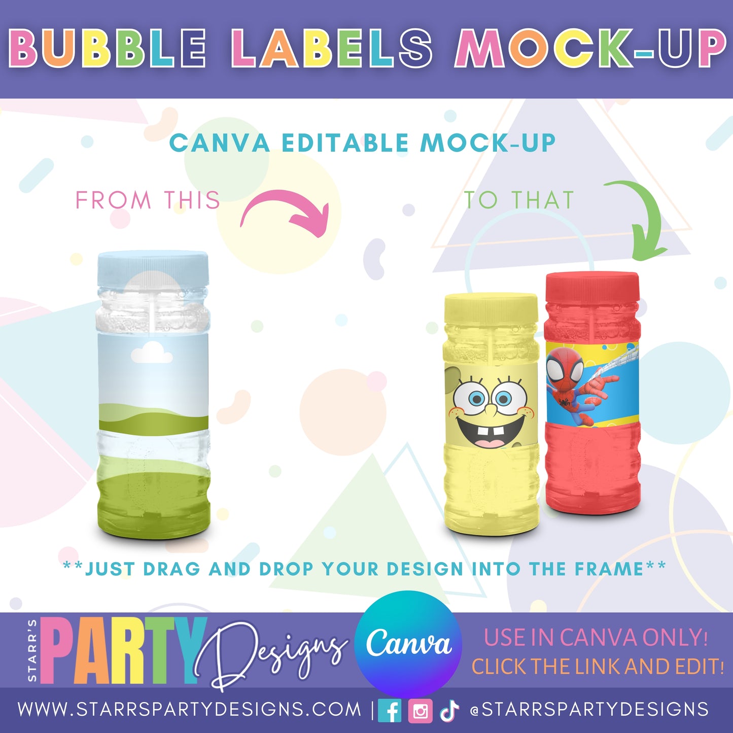 MAQUETA DE ETIQUETAS DE BURBUJAS PARA CANVA