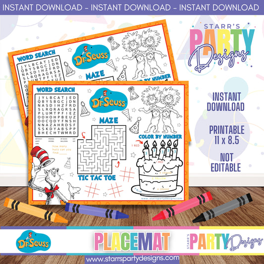 HOJA DE ACTIVIDADES PARA MANTEL INDIVIDUAL | DR. SEUSS A2