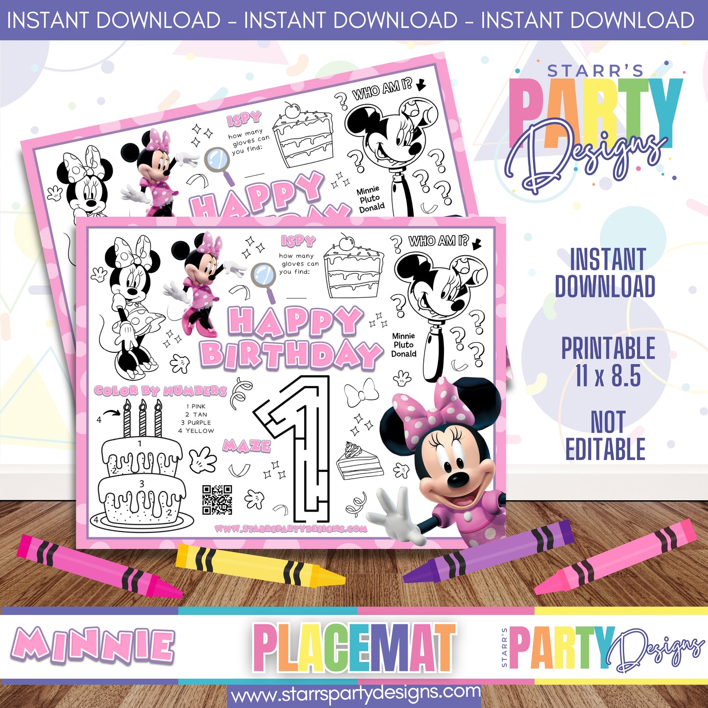 PLACEMAT ACTIVITY SHEET | MINNIE'S 1ST BIRTHDAY A1