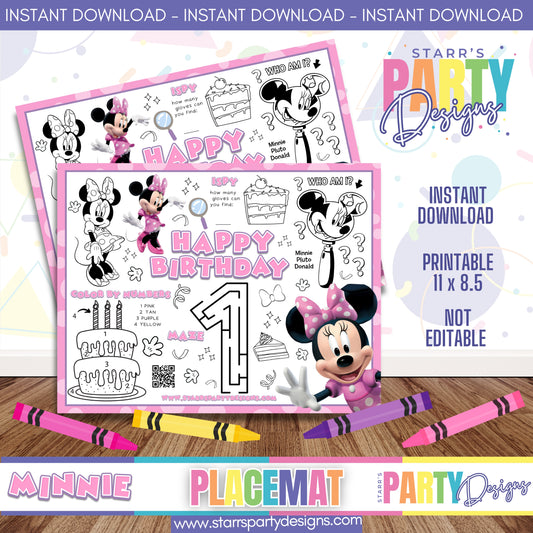 PLACEMAT ACTIVITY SHEET | MINNIE'S 1ST BIRTHDAY A1