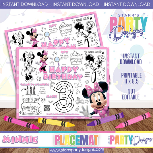 PLACEMAT ACTIVITY SHEET | MINNIE'S 3RD BIRTHDAY A1