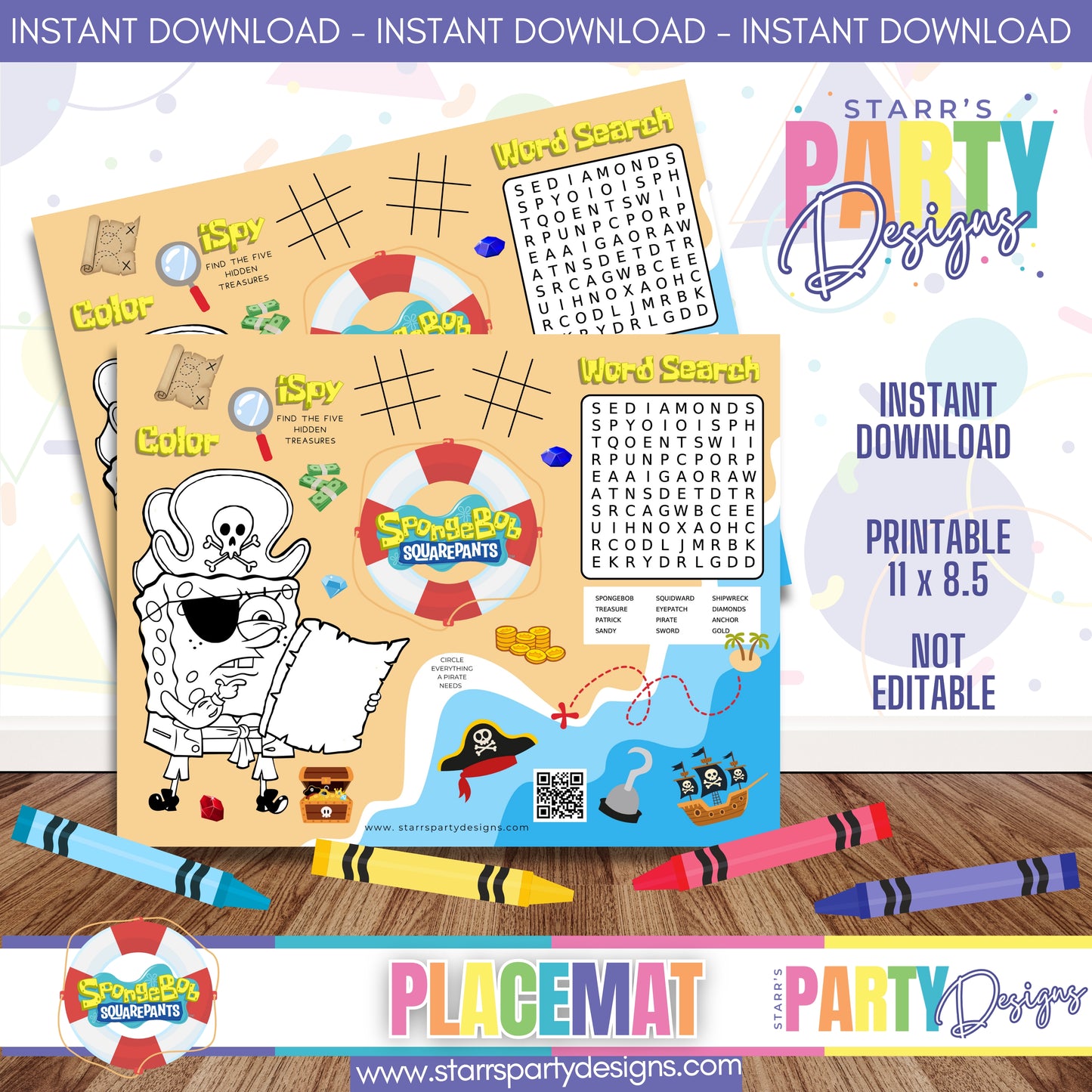PLACEMAT ACTIVITY SHEET | PIRATE SPONGEBOB FULL COLOR A1