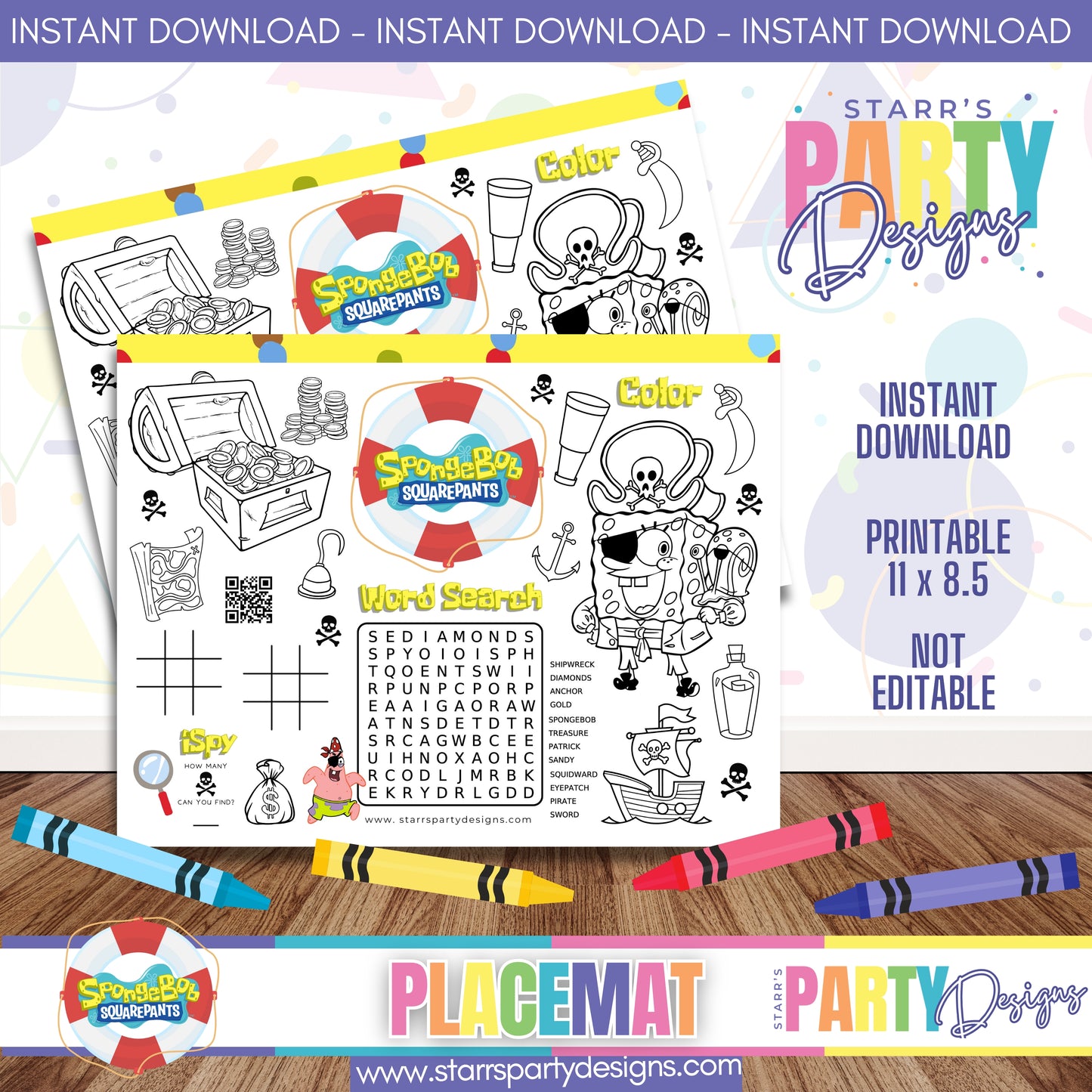 PLACEMAT ACTIVITY SHEET | PIRATE SPONGEBOB C1