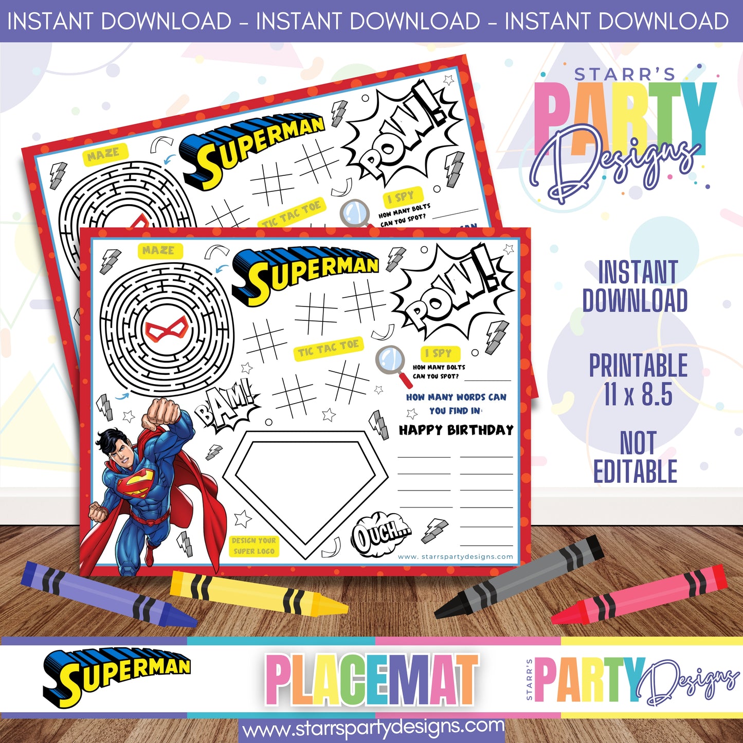 HOJA DE ACTIVIDADES PARA MANTEL INDIVIDUAL | SUPERMAN A1